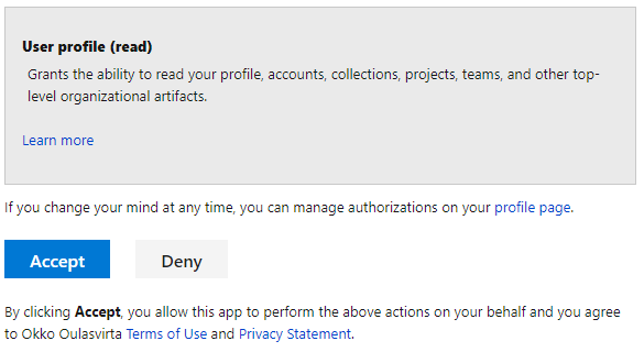 user is prompted to grant access
